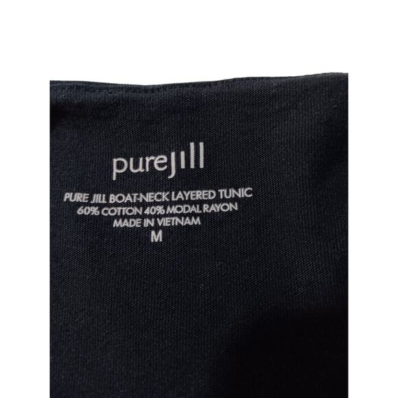 J. JILL PURE JILL Boat Neck Layered Tunic Top Medium Black Soft Staple Basic - Picture 3 of 6